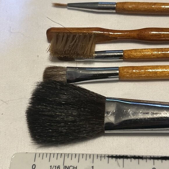 NEIMAN MARCUS Makeup Brush Set of 6 pieces Brown Wood Handles 4” Long New - Picture 11 of 14